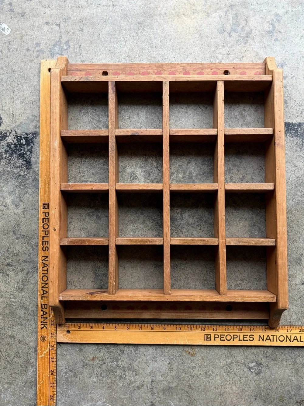 Vintage 80s Country Wooden Shadow Box Wall Shelf 16 Trinket Display Rack Hearts